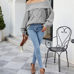 Knit Off-The-Shoulder Slim Soft Long Sleeve Pullover Sweater