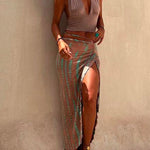 Margovil Drawstring High Slit Tie Dye Maxi Skirt