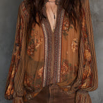 Vintage Boho Sheer Floral Blouse With Billowy Sleeves
