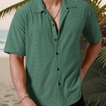 KZZ Men's short-sleeved versatile shirt with openwork jacquard pattern
