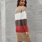 Nadorine Women's Color Block Round Neck Knitted Dress