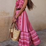 Margovil Crochet Top Printed Flowy Ruffle Maxi Cami Dress
