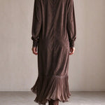 Elegant velvet Loose Midi Dress with V-Neck and Binding Detail