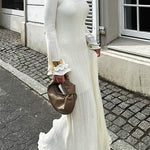 Margovil Bell Sleeves Back Lace-up Ruffle Trim Maxi Dress