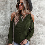 Nadorine Cable Knit Cold Shoulder Sweaters