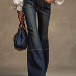 Retro Brown Double-stitched Navy Jeans