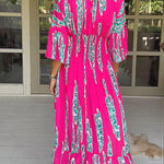V Neck Waist Pleated Big A Skirt Dress
