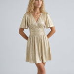 Sophia Aldridge | Gold Metallic Flutter Sleeve Mini Dress For Women