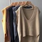 Knitting Irregularity Solid V-Neck Vest