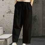Loose Plain Drawstring High Waist Straight Wide Leg Pants with Pocket