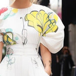 Half Sleeves Puff Sleeves Elasticity Flower Print Pleated Round-neck Blouses&shirts Tops