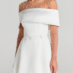 Elegant Evening Lapel Bandeau Removable Belt Pocketed Mini Dress
