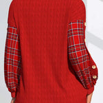 Aryana | Red Knit with Checked Sleeves