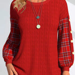 Yanet | Red Knit with Checked Sleeves