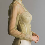 Romantic Mesh And Lace-trimmed Bustier-style Blouse