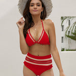Nadorine Women's Bohemian Backless Swim Top Mesh Insert High Waist Bikini Sets