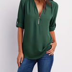 Ariana | Sleek Zip-Front V-Neck Blouse