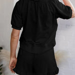 Women's Casual Puff Sleeve Top and Ruffle Shorts Set