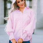 Nadorine Stripe Button-Down Long Sleeve Shirt Contrast Business Casual Top Loose Blouse
