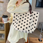 Vintage Canvas Polka-Dot Printed Makeup Tote Bag Bucket Bag