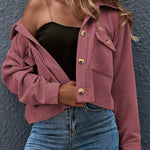 Flap Pockets Turn Down Collar Corduroy Shacket