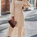 Nadorine Women's Bell Sleeve Shirred Bodice Ditsy Dress