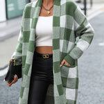 Plaid Dropped Shoulder Cardigan with Pocket