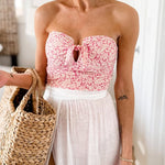 Tie Knot Front Strapless Printed One-piece Swimsuit
