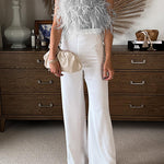 Margovil Strapless Faux Feather Crop Top