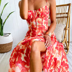 Sunset Watercolor Tie Back Slit Maxi Cami Dress