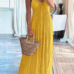 Margovil Halter Backless Tie Knot Printed Maxi Vacation Dress