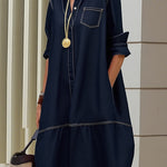 Long Sleeves Loose Buttoned Pockets Solid Color Lapel Midi Dresses
