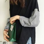 Striped Split-Joint Plus Size Loose Long Sleeve Shirt Tops