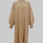 Long Sleeves Loose Solid Color High Neck Midi Dresses Sweater Dresses