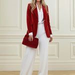 Long Sleeves Buttoned Solid Color Notched Collar Blazer Suits Outerwear