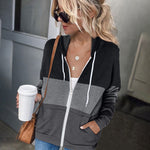 Long Sleeve Zip Up Hoodies Knitted Pullover, Lightweight Drawstring Sweatshirt