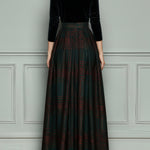 Elegant High Waist Velvet And Plaid Evening Gown With Full Skirt