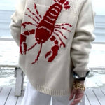 Chunky and Unique Knit Contrast Color Lobster Button Pocket Loose Cardigan