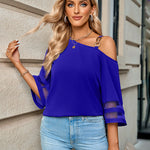 Zeagoo Zeagoo Women's Asymmetrical Neck Buckled Spliced Mesh Blouse for Women Casual Work Office Loose Fit 2026 | Under $40