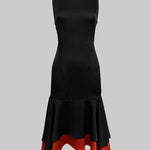 Loose Sleeveless Contrast Color Split-Joint Tiered High Neck Evening Dresses Midi Dresses