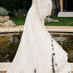 Wedding Guests Pleated Textured Chiffon Fabric Balloon Sleeve Open Back Maxi Dress