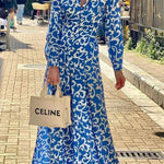 Ethnic Print Lapel Button Pocket Long Sleeve Shirt Maxi Dress