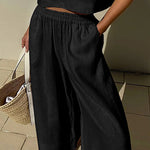 Elastic Waist Wide Leg Pants