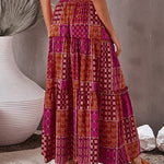 Tiered Paisley Print Long A-Line Skirt Boho Holiday Maxi Skirts