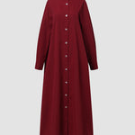 Nadorine Women's Casual Loose Shirt Dresses Plain Color Stand Up Collar Long Sleeved Cardigan
