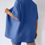 Nadorine Women's Casual Two-Piece Short Sleeve Lapel Cardigan Top and Shorts Loungewear Sets