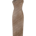 Slant-shoulder Leopard Print Halter Back Maxi Dress