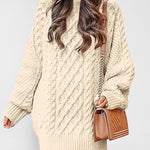 Nadorine Women's Crewneck Long Sleeve Loose Oversized Cable Knit Chunky Pullover Short Sweater Dresses