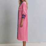 Retro Casual Pink Washed Denim Color block Shirt Dress