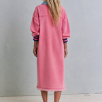 Retro Casual Pink Washed Denim Color block Shirt Dress